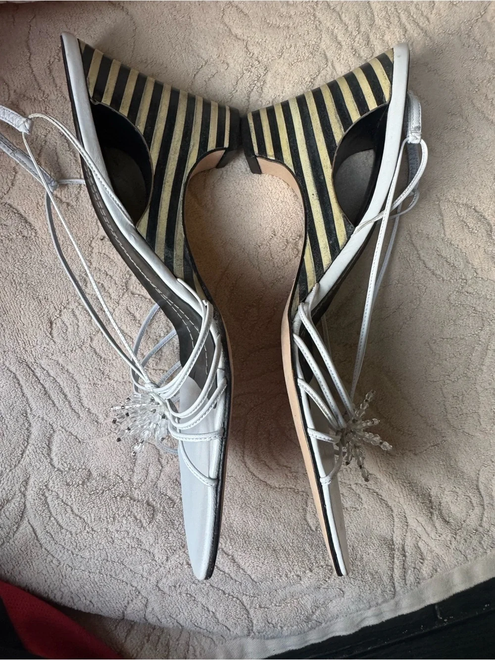 kate spade White Strappy Slingback Heels with Crystal Accent